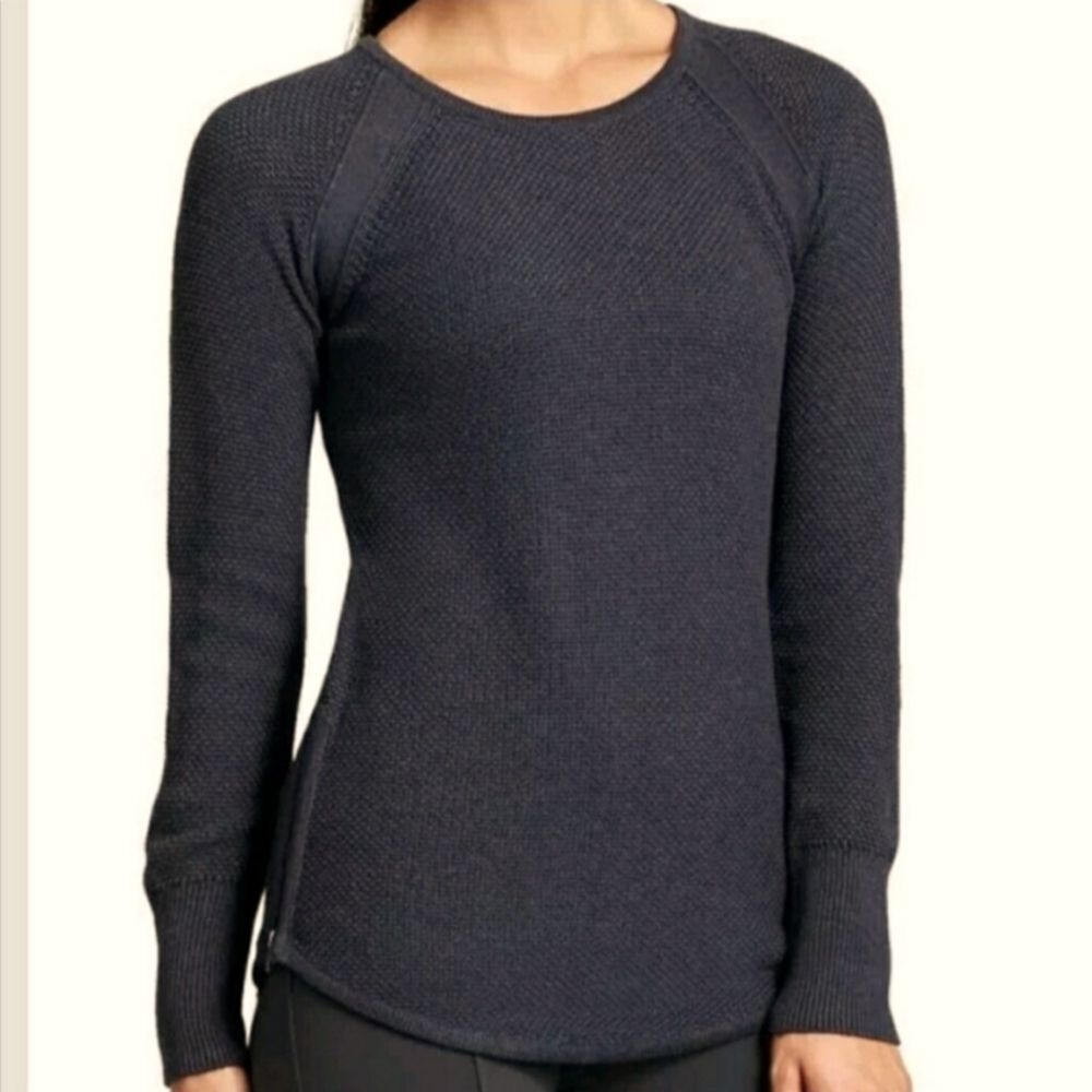 Athleta #242913 Varsity Crewneck‎ Knit Pullover Side Zipper Sweater Black Medium